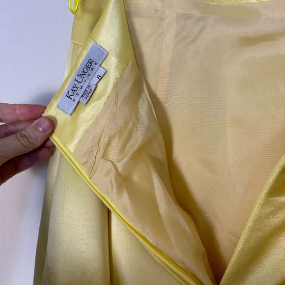 Vintage 100% silk Kay Unger Skirt Women 8 Yellow maxi lined high waisted pleated - Picture 9 of 11